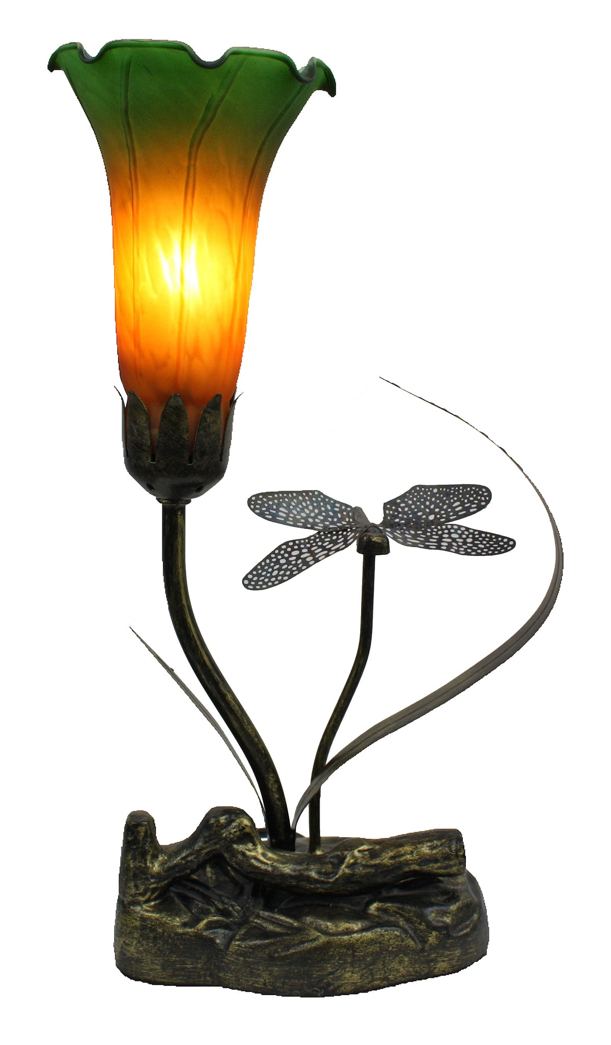 Single Branch Upward Dragonfly Lily Tiffany Table Lamp