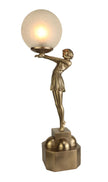 Lady Admiring Crackled Glass Ball Cold Cast Bronze Table Lamp