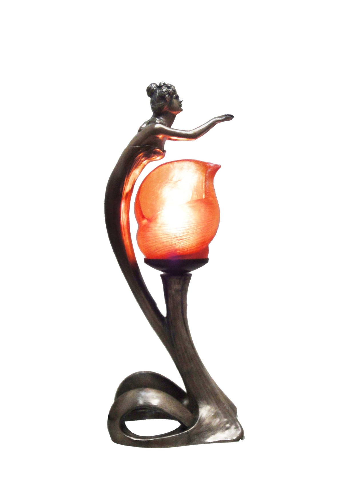 Art Nouveau Maiden Resin Shade Cold Cast Bronze Lamp
