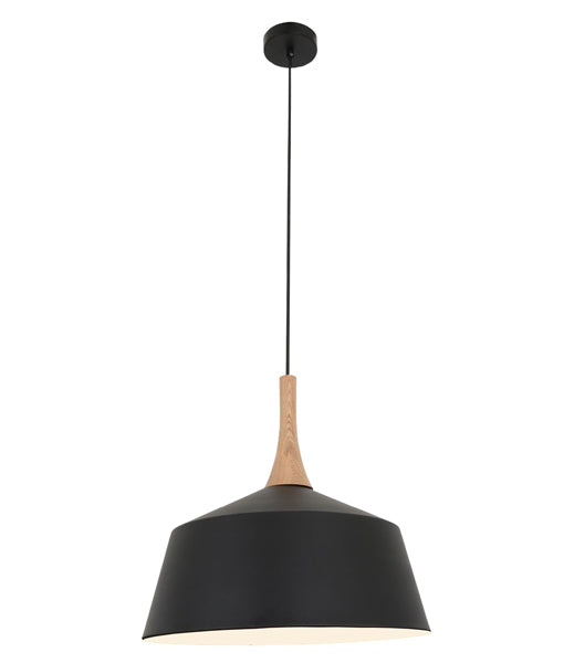 NORDIC: Modern Scandinavian Medium 400mm Dome Shape Steel & Wood Pendant Lights