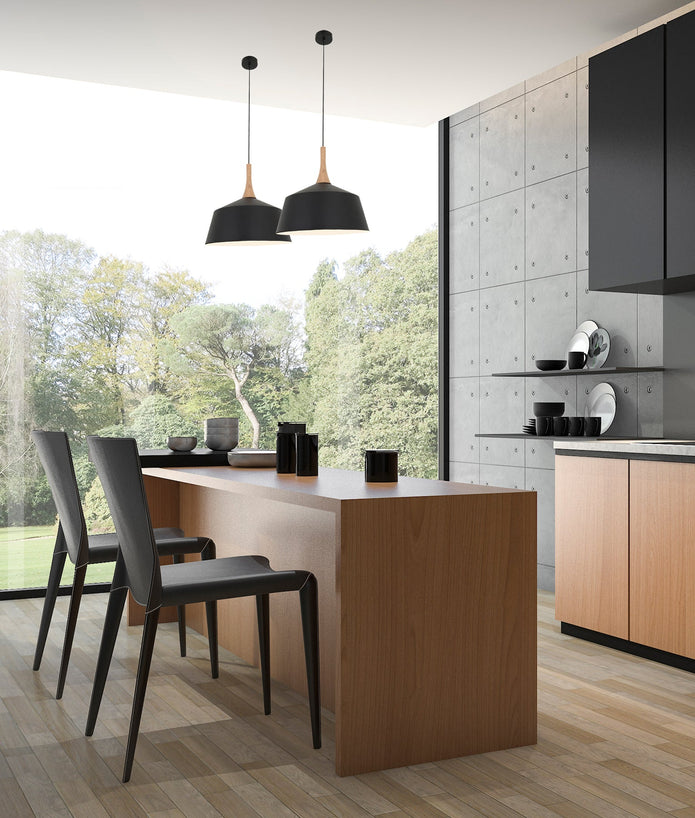 NORDIC: Modern Scandinavian Medium 400mm Dome Shape Steel & Wood Pendant Lights