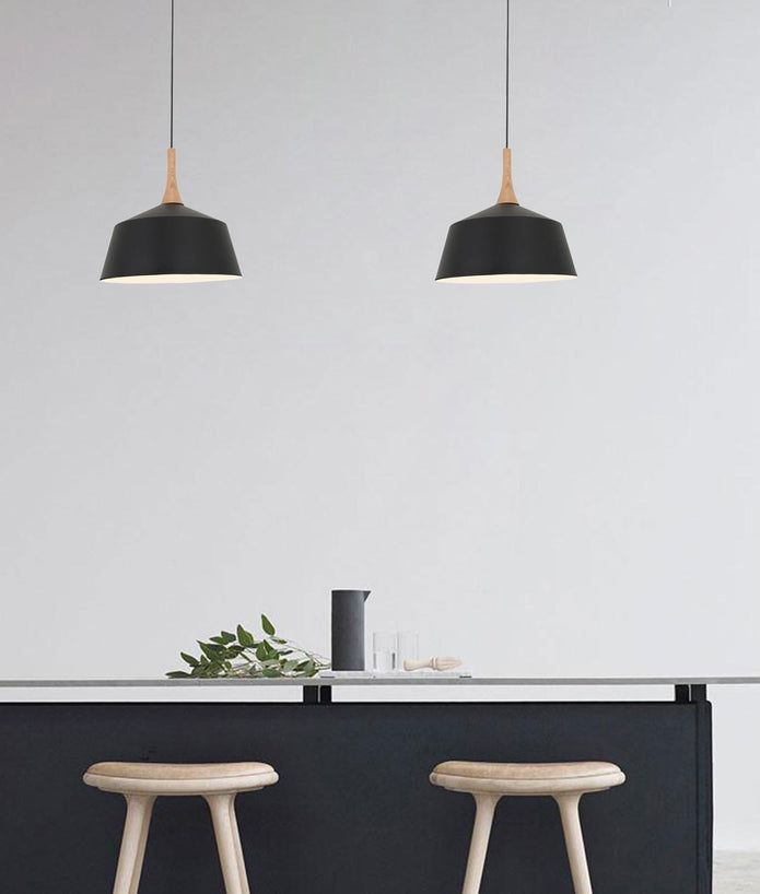 NORDIC: Modern Scandinavian Medium 400mm Dome Shape Steel & Wood Pendant Lights