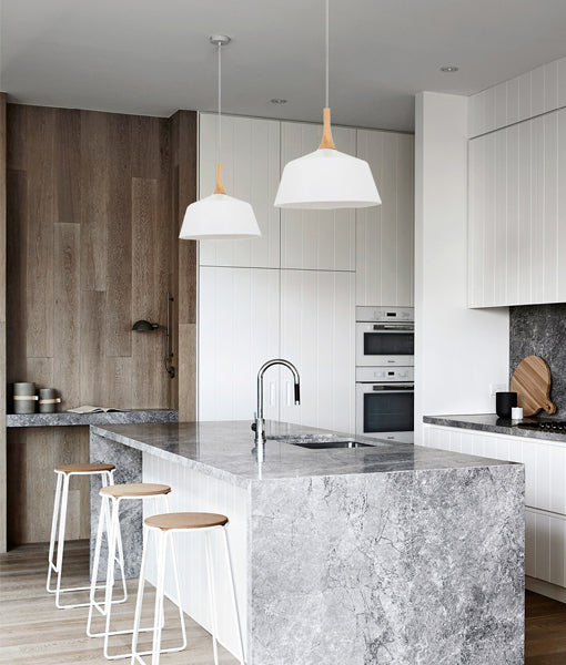 NORDIC: Modern Scandinavian Medium 400mm Dome Shape Steel & Wood Pendant Lights
