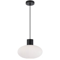 Thumbnail for Nori 300mm Pendant Light in Matt Black with Opal Glass