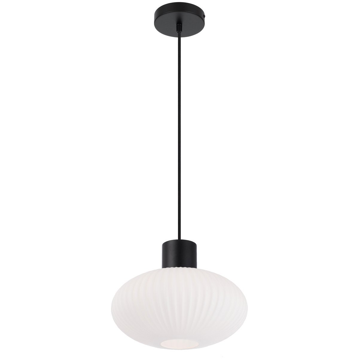 Nori 300mm Pendant Light in Matt Black with Opal Glass