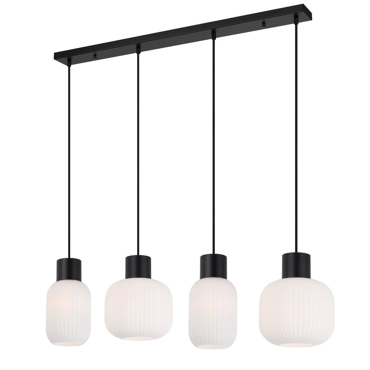 Nori 4 Light Pendant Light in Matt Black with Opal Glass