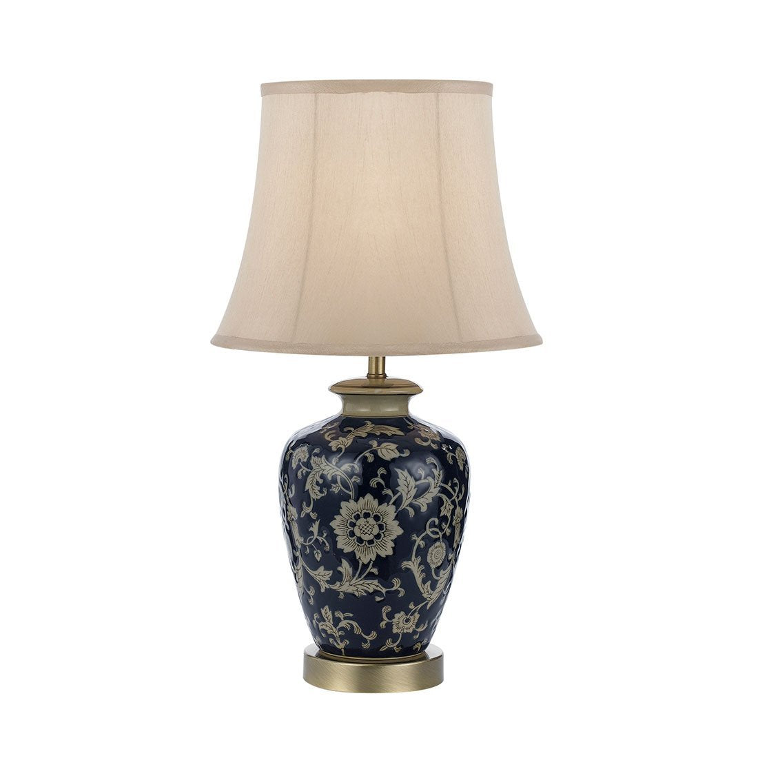 Nashi 330mm Table Lamp in Antique Brass and Dark Blue Base with Taupe Shade