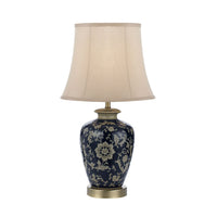 Thumbnail for Nashi 330mm Table Lamp in Antique Brass and Dark Blue Base with Taupe Shade