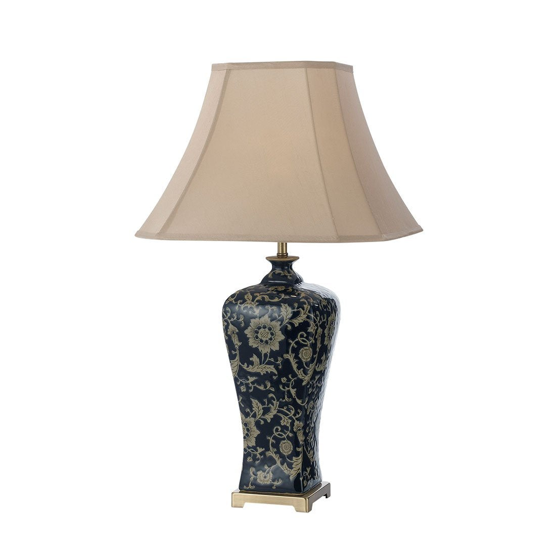 Nashi 400mm Table Lamp in Antique Brass and Dark Blue Base with Taupe Shade