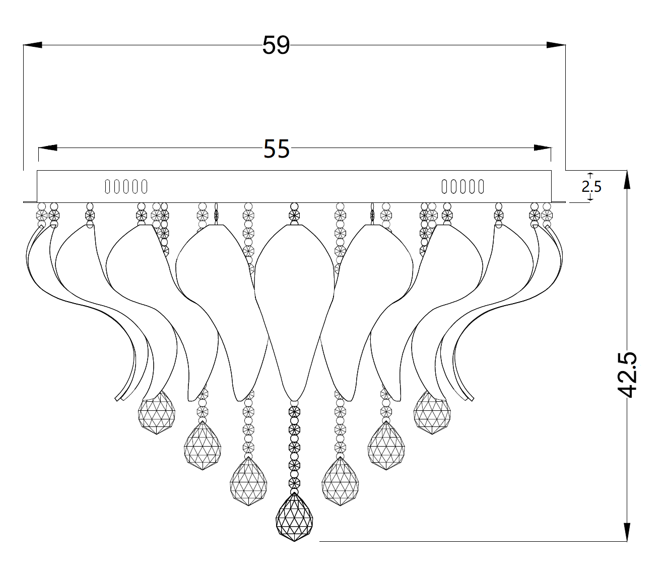 Odessa Chrome, Frost & Crystal 10 Light G9 60cm Close To Ceiling Light
