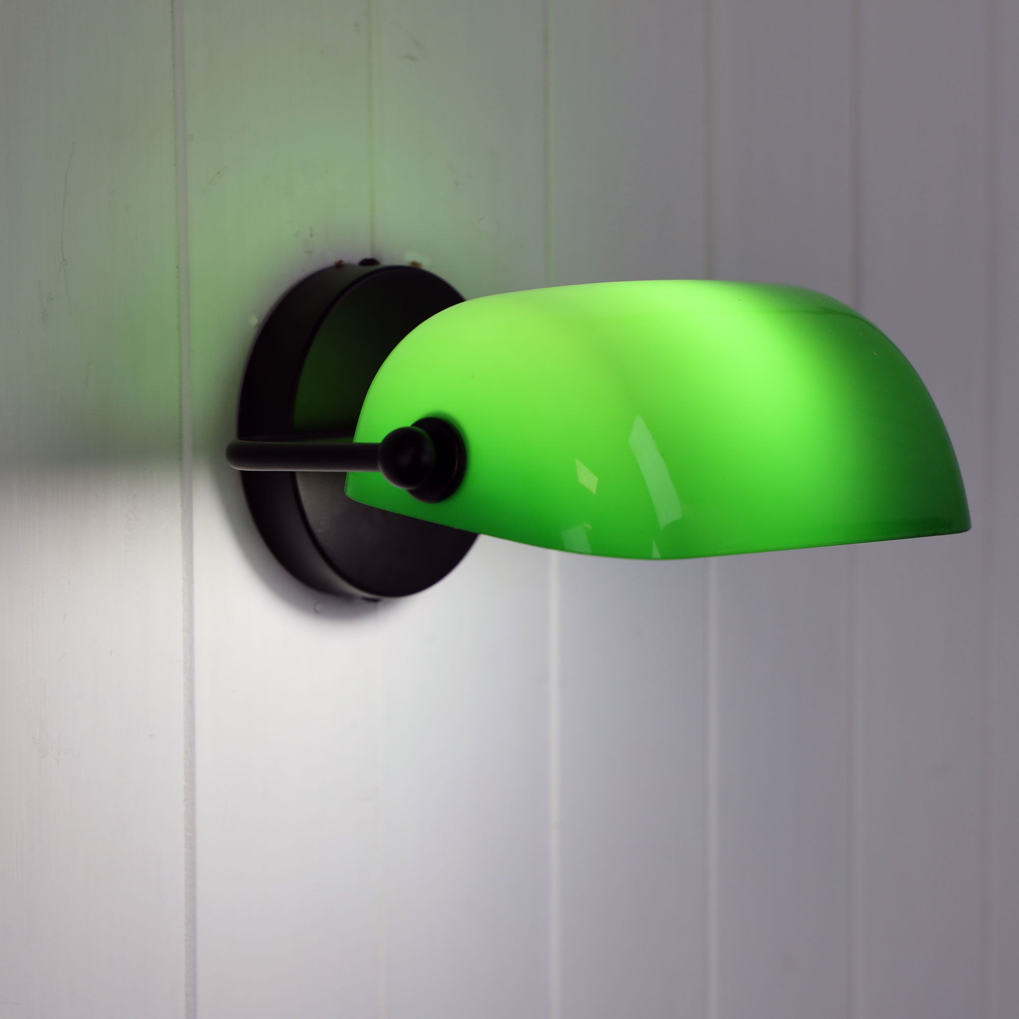 Bankers Black & Dark Green Glass Wall Light