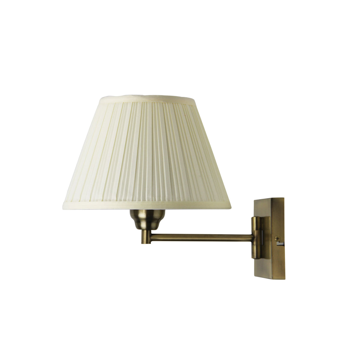 Swingley Antique Brass Traditional Swing Arm Wall Light With Fabric Shade