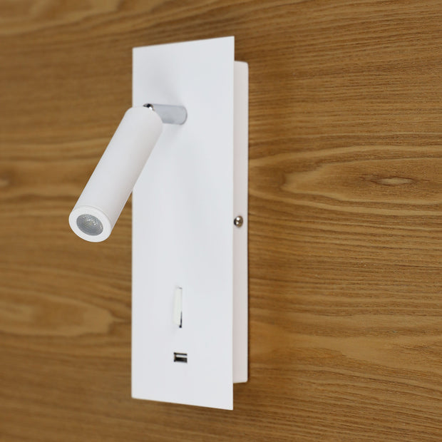 Hotel White 3W 4000K LED Spot Wall Light With USB & Switch