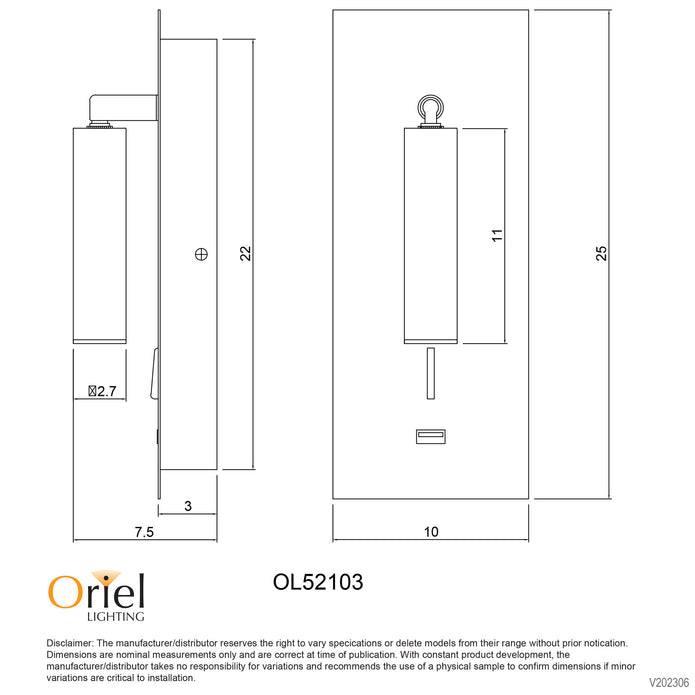 Hotel White 3W 4000K LED Spot Wall Light With USB & Switch