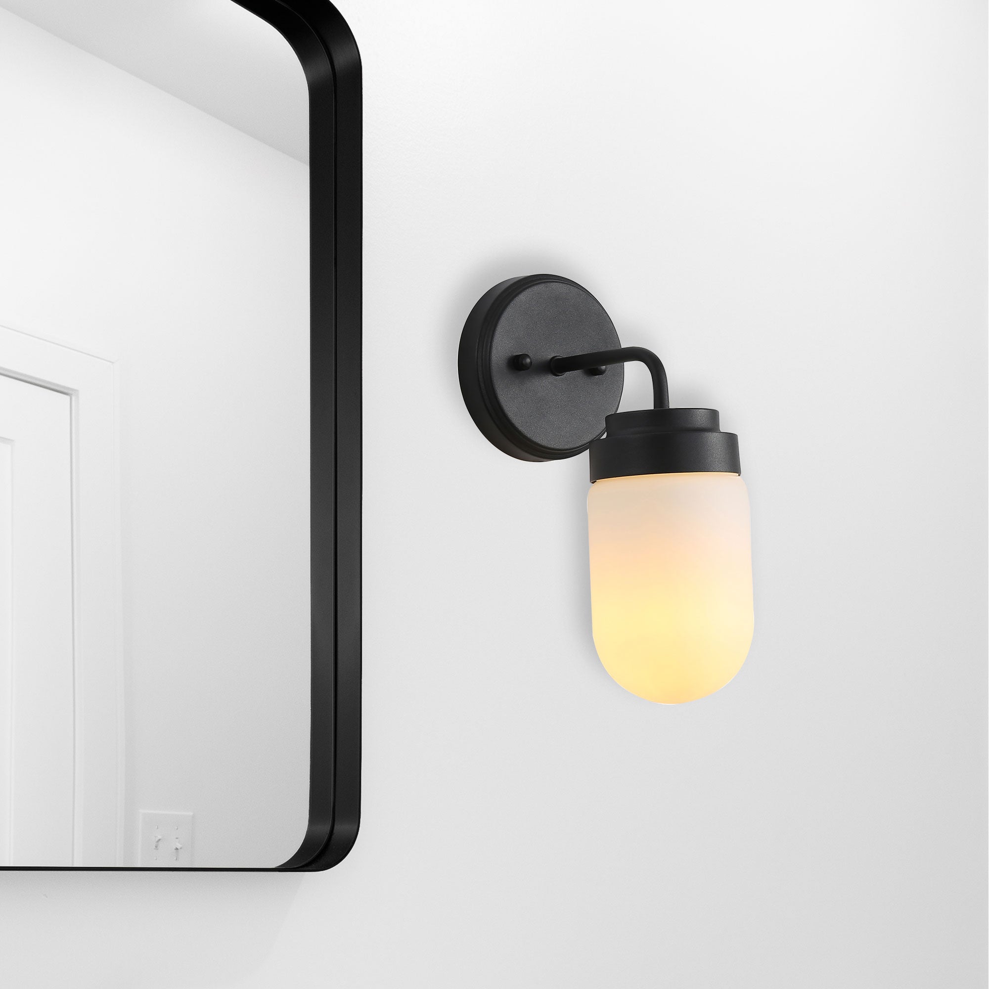 Dunburn Black & Opal Matt Glass E27 IP44 Wall Light