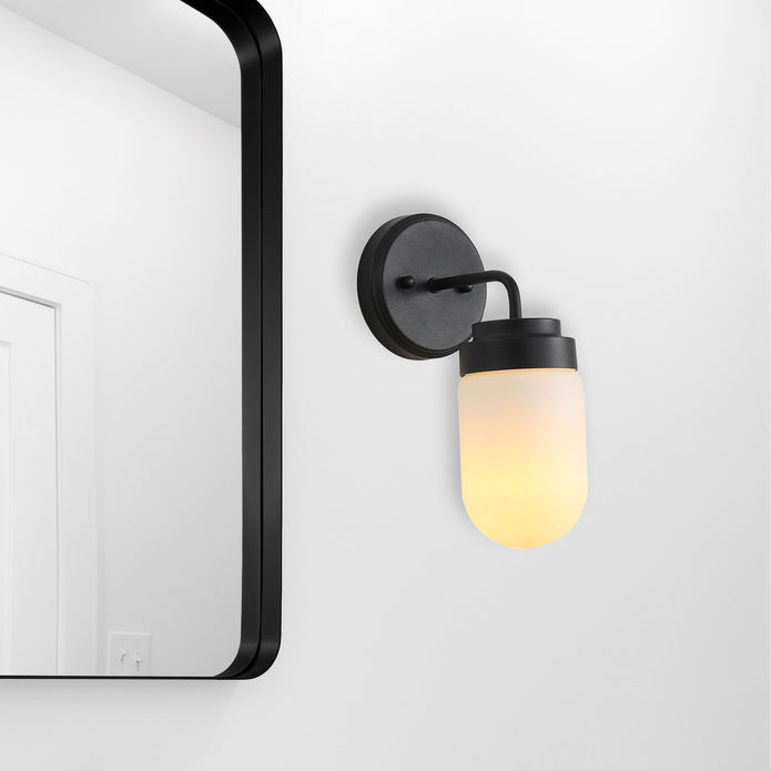 Dunburn Black & Opal Matt Glass E27 IP44 Wall Light