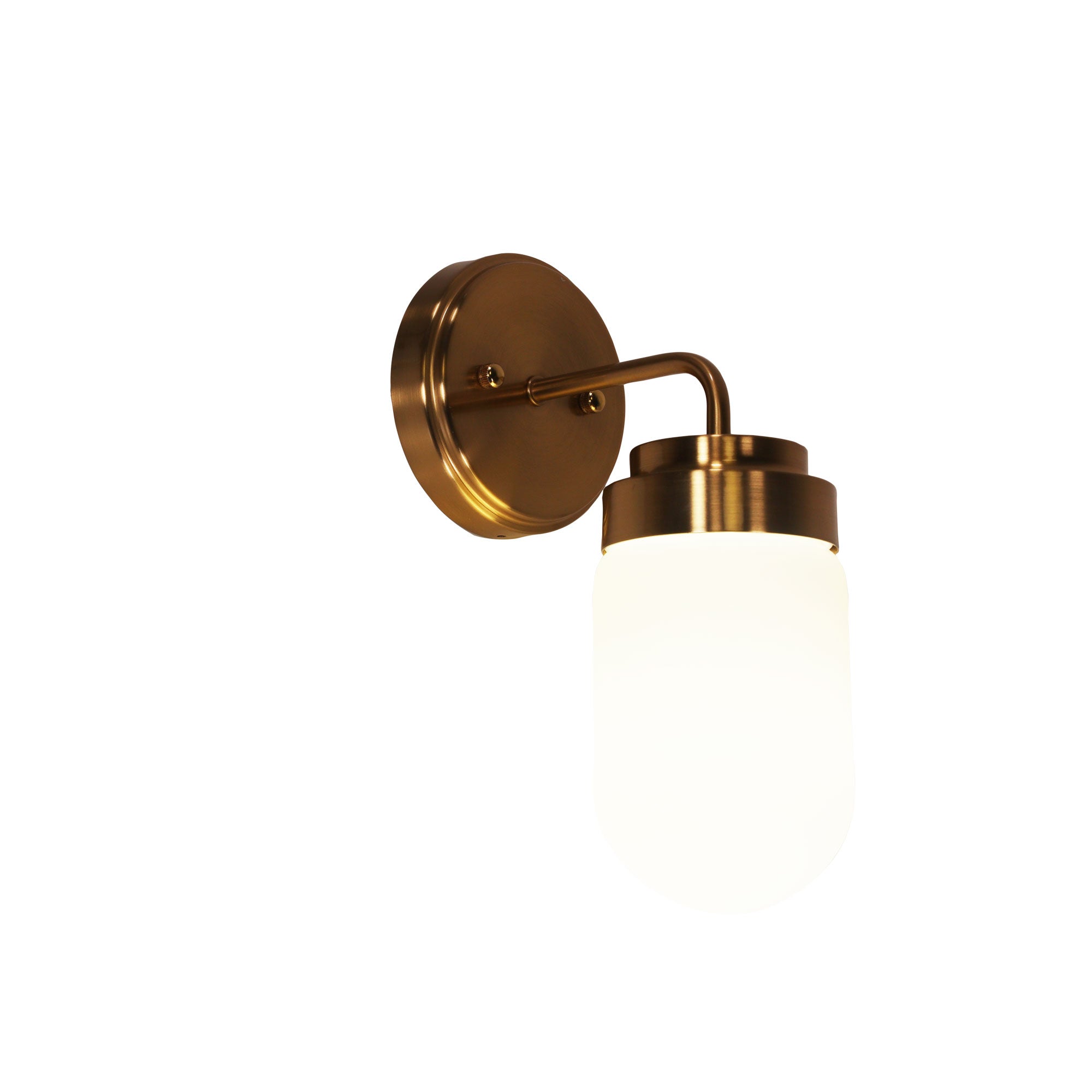 Dunburn Satin Brass & Opal Matt Glass E27 IP44 Wall Light