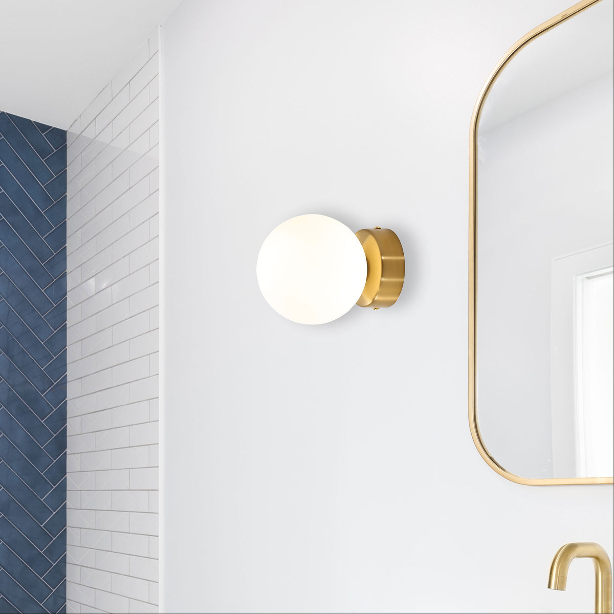 Globo Satin Brass & Opal Matt Glass G9 IP44 Vanity Light