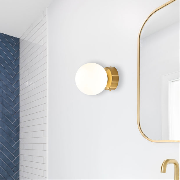 Globo Satin Brass & Opal Matt Glass G9 IP44 Vanity Light
