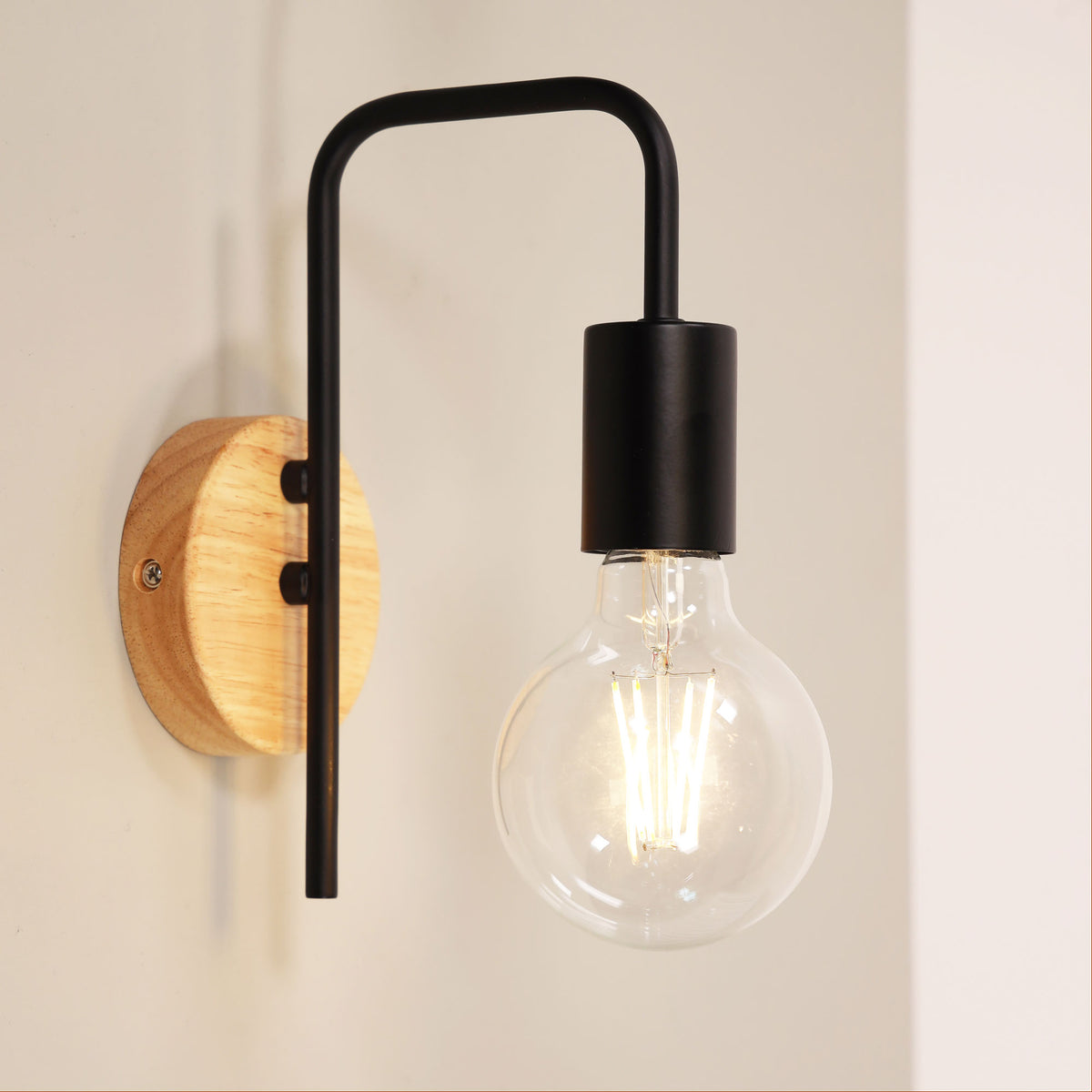 Lane Black & Real Timber Wall Light