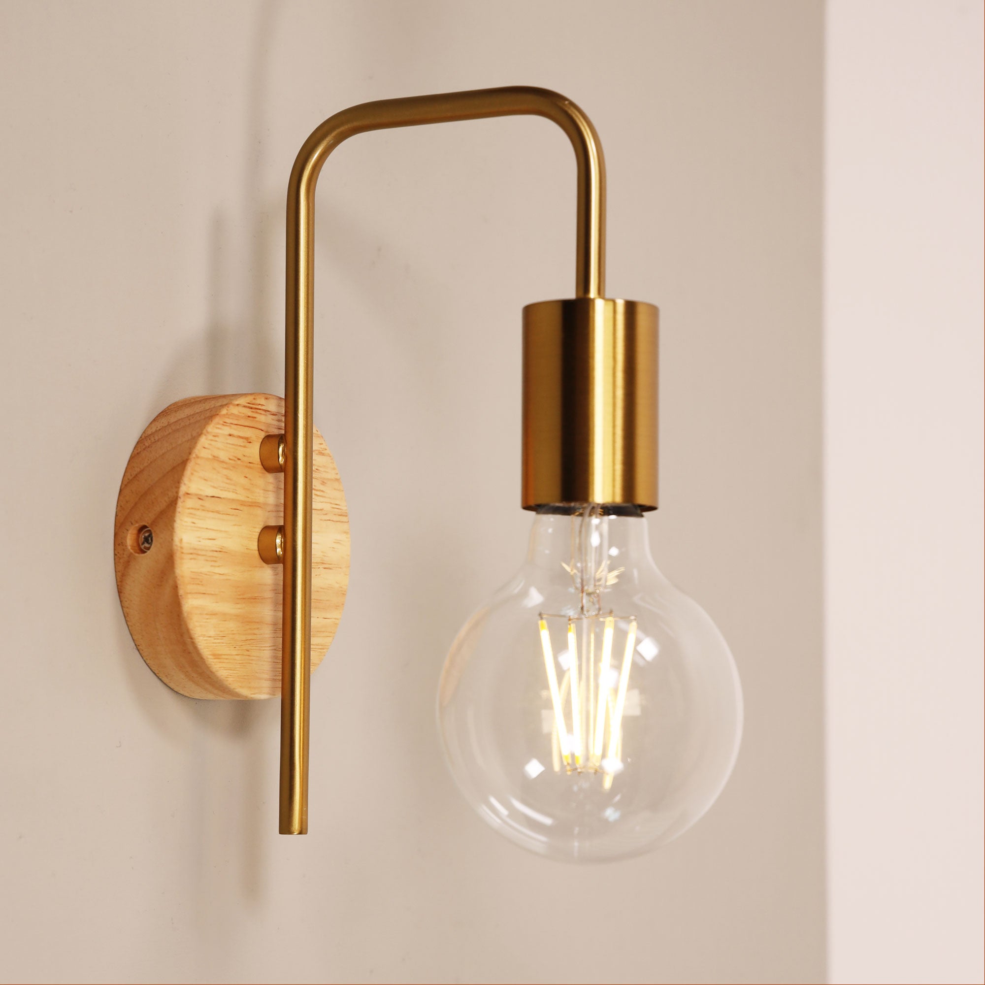 Lane Satin Brass & Real Timber Wall Light