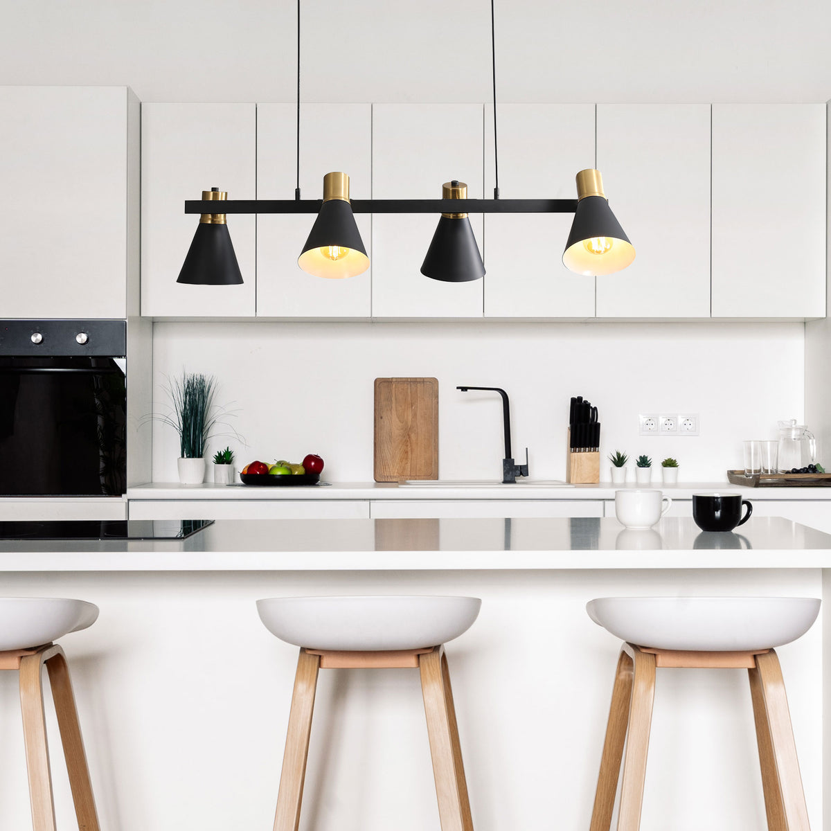 Norbert Black & Satin Brass 4 Light Spotlight Bar Pendant