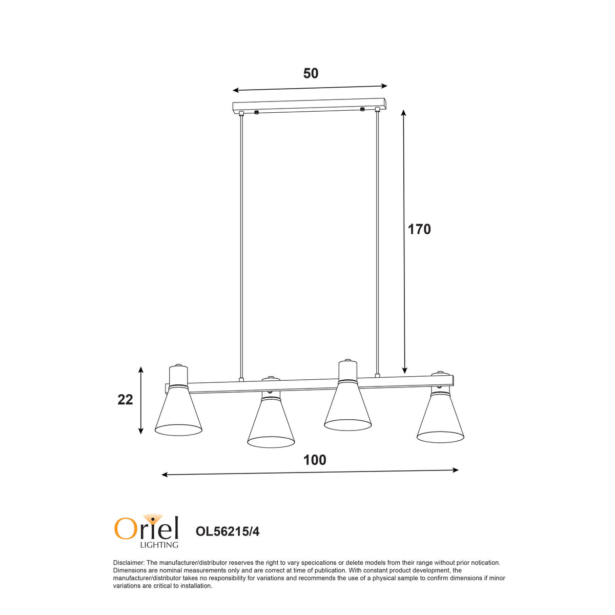 Norbert Black & Satin Brass 4 Light Spotlight Bar Pendant