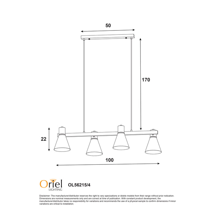 Norbert Black & Satin Brass 4 Light Spotlight Bar Pendant