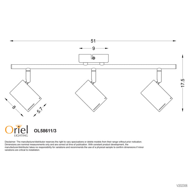 Baril White GU10 3 Light Adjustable Spotlight