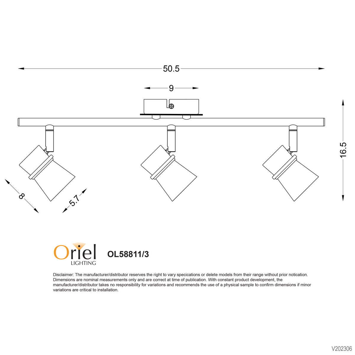 Yarra Black GU10 3 Light Adjustable Spotlight