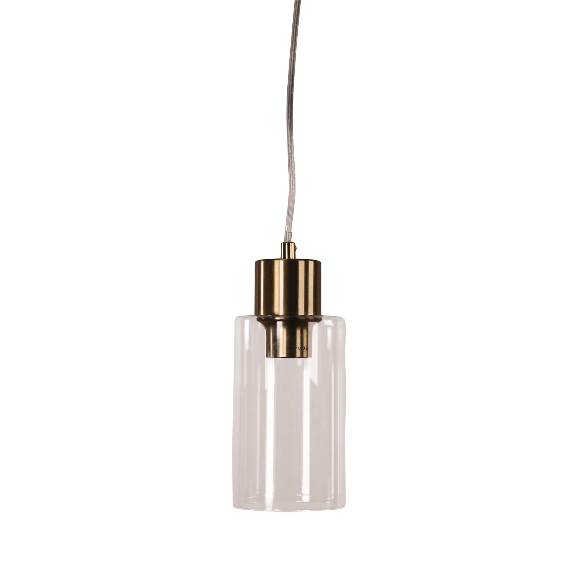 Lisa Satin Brass Clear Cylindrical Glass Pendant