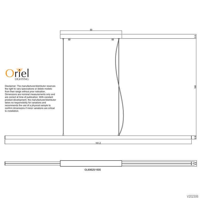 Shard White 1500mm CCT Slimline LED Linear Pendant