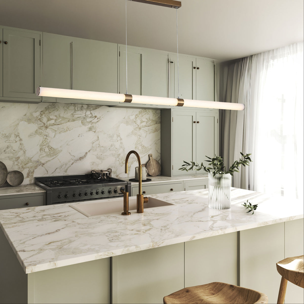Maxwell Bronze & Opal Ribbed Acrylic 30W CCT Linear LED Pendant