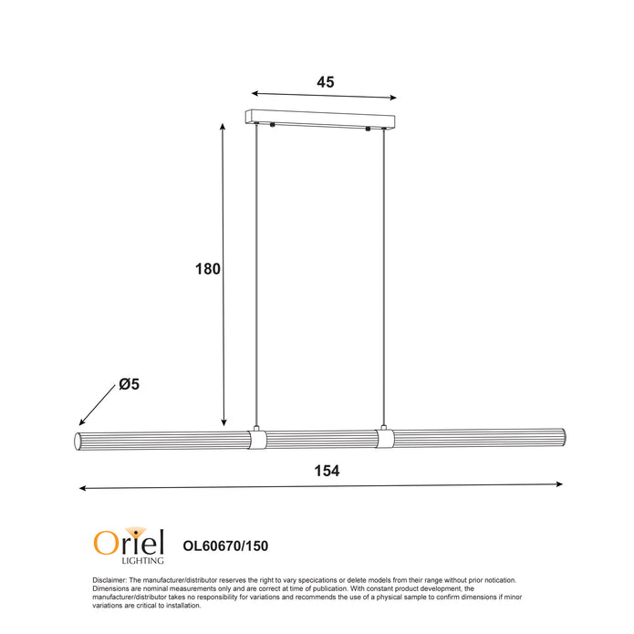 Maxwell Bronze & Opal Ribbed Acrylic 30W CCT Linear LED Pendant