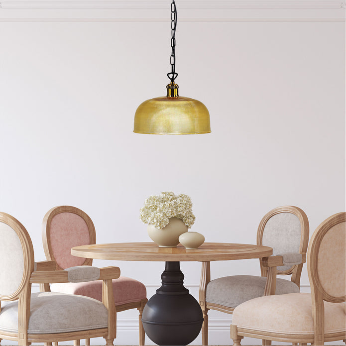Maison 27 Black, Antique Brass & Amber Halophane Glass Retro Pendant