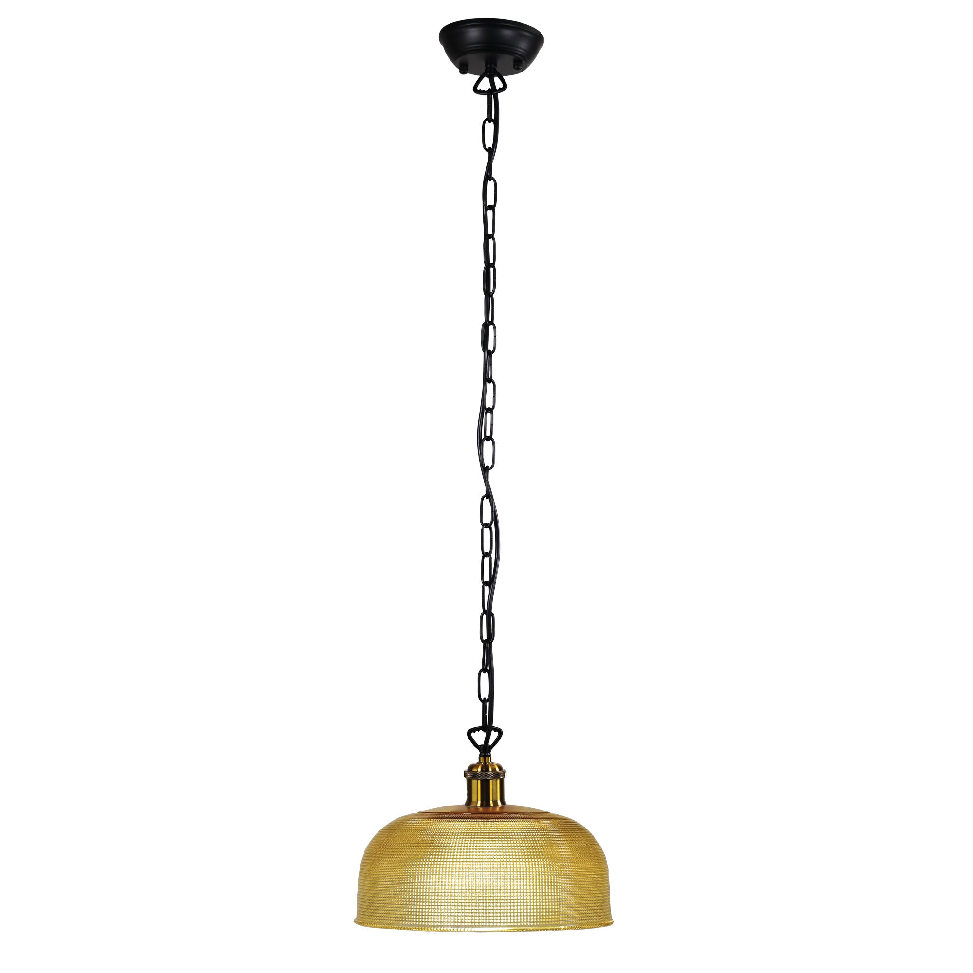 Maison.27 Black, Antique Brass & Amber Halophane Glass Retro Pendant