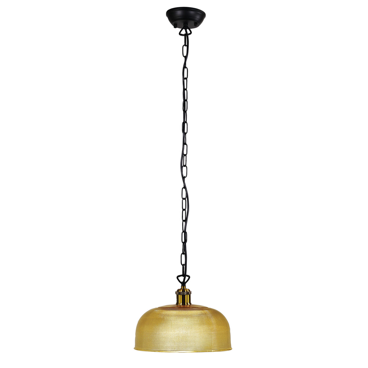 Maison 27 Black, Antique Brass & Amber Halophane Glass Retro Pendant