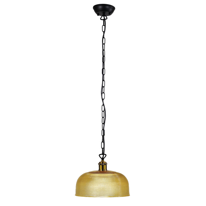Maison 27 Black, Antique Brass & Amber Halophane Glass Retro Pendant