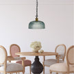 Maison 27 Black, Antique Brass & Blue Halophane Glass Retro Pendant