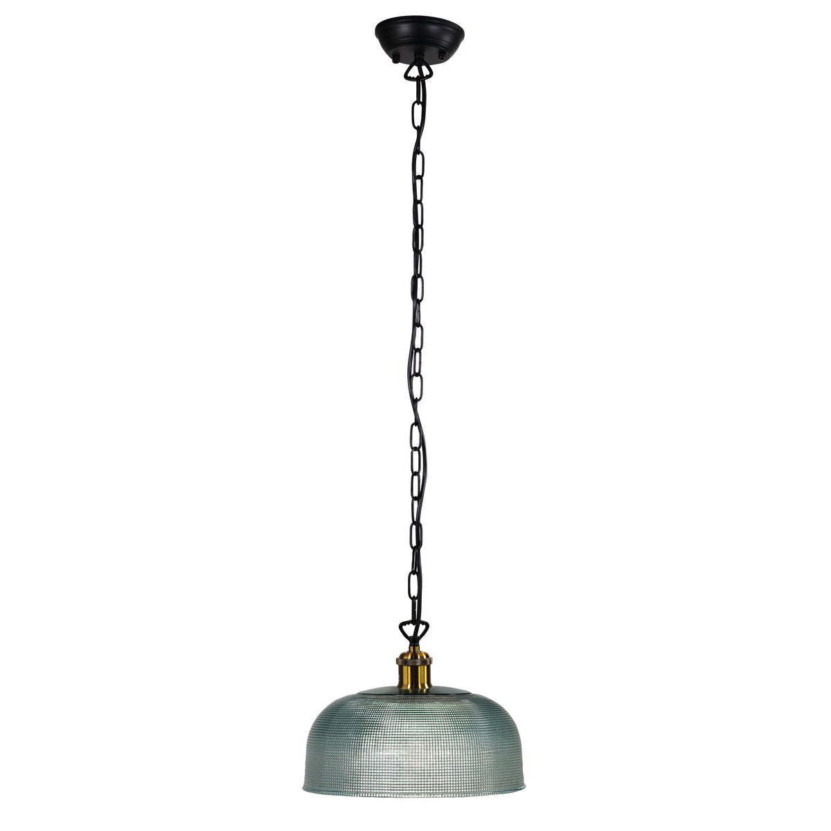 Maison 27 Black, Antique Brass & Blue Halophane Glass Retro Pendant
