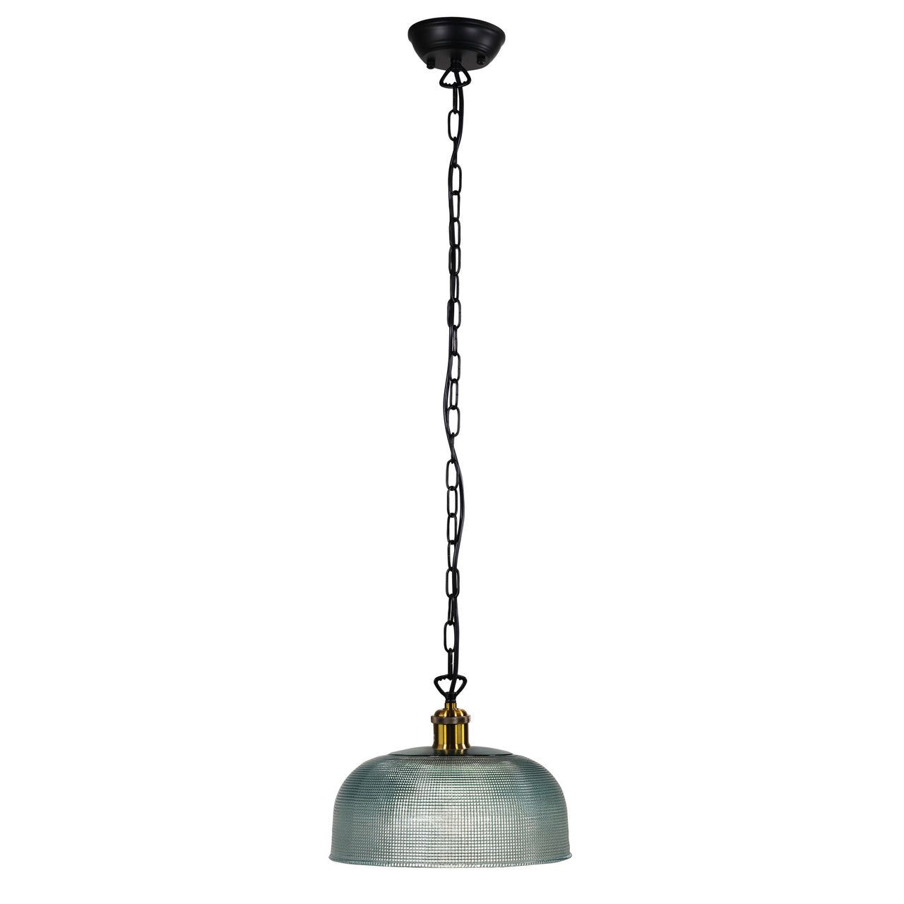 Maison.27 Black, Antique Brass & Blue Halophane Glass Retro Pendant