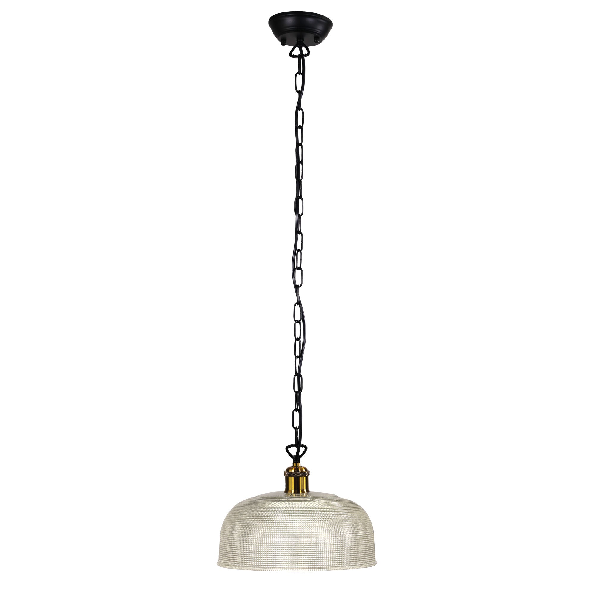 Maison.27 Black, Antique Brass & Clear Halophane Glass Retro Pendant