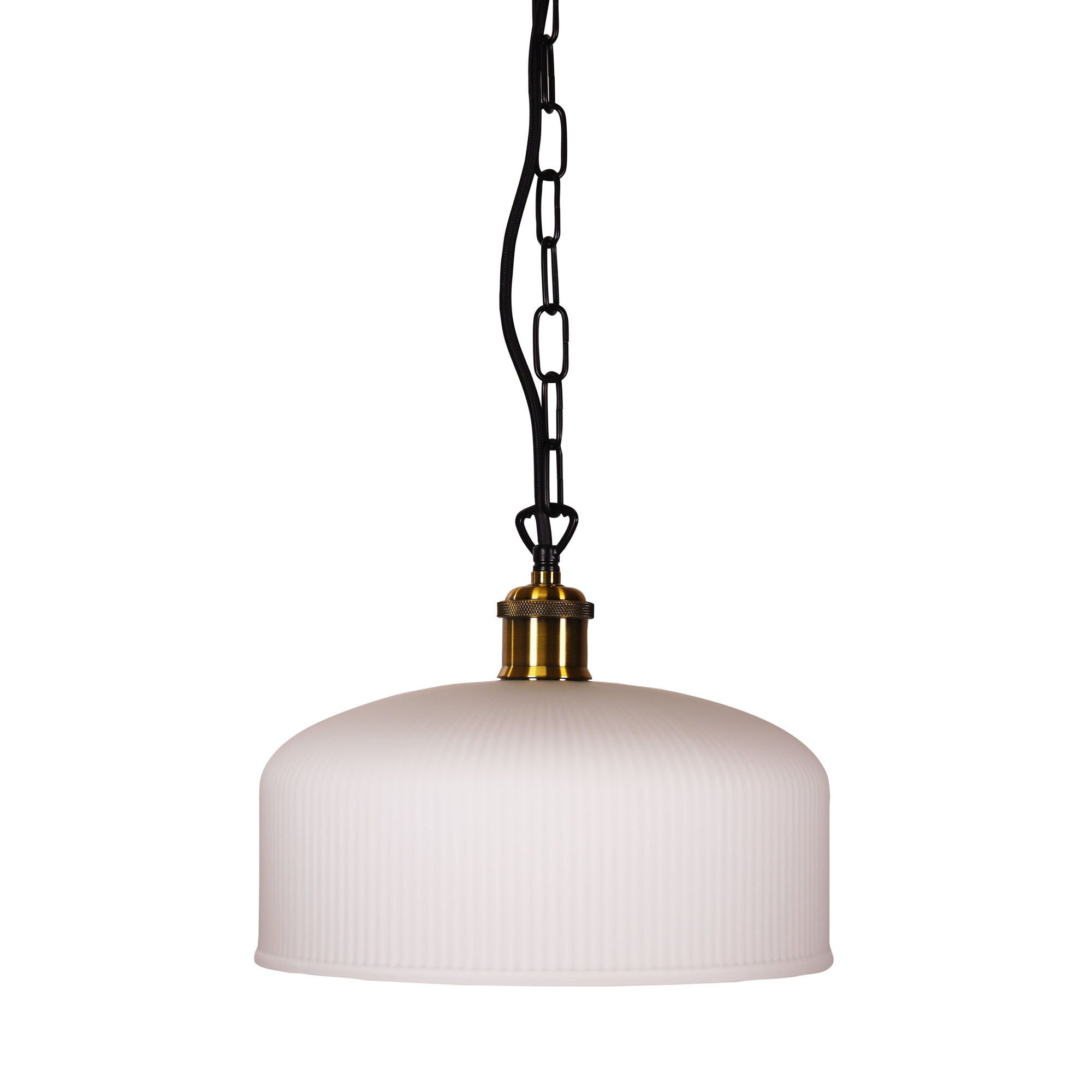 Minka.27 Black, Antique Brass & Clear Ribbed Glass Pendant