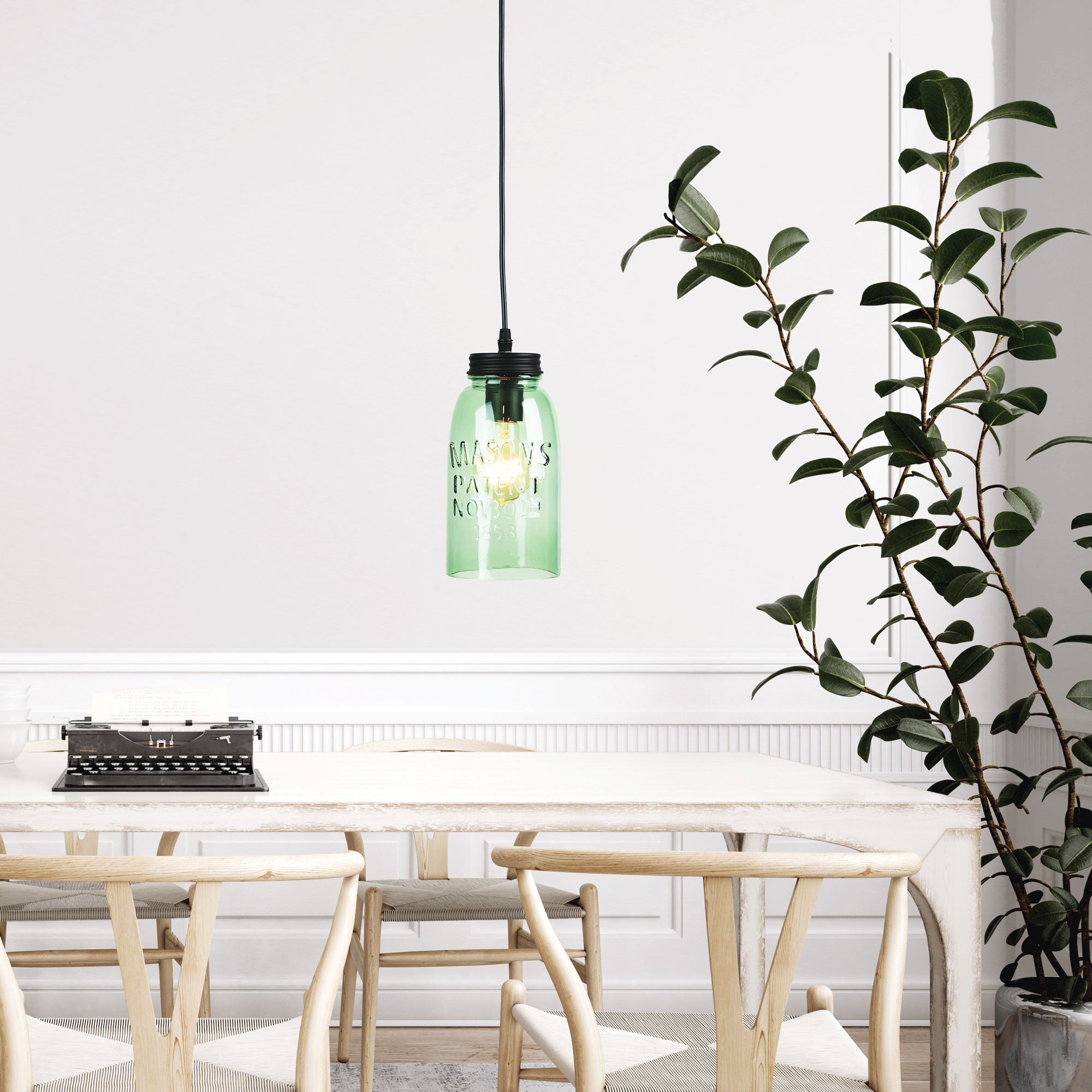 Mason Green Glass Vintage Preserving Jar Pendant