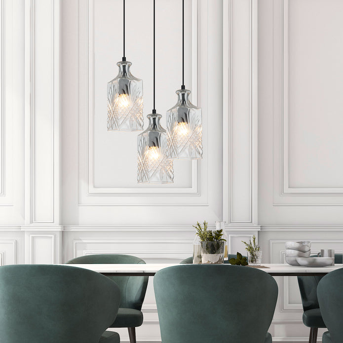 Decant 4 Clear Cut-Glass Retro Vintage Pendant
