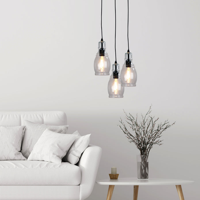 Auburn 1 Black & Clear Glass Single Pendant