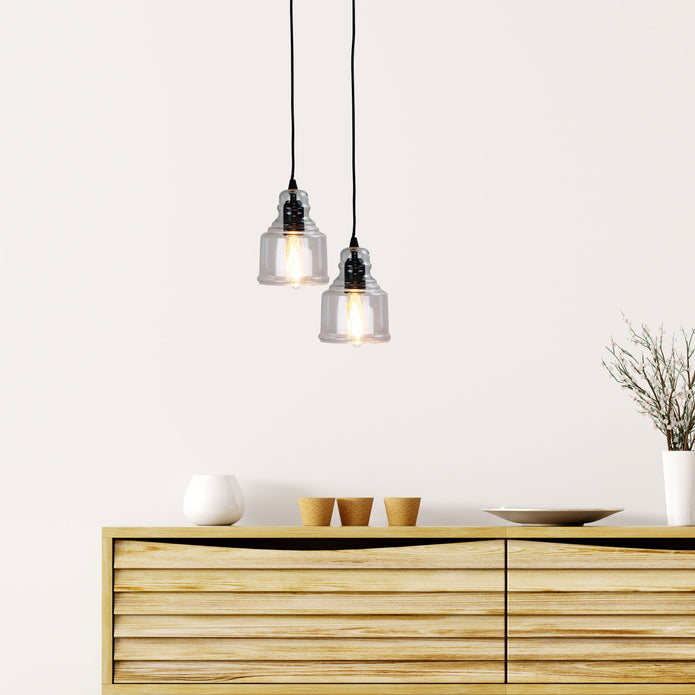 Auburn 2 Black & Clear Glass Single Pendant