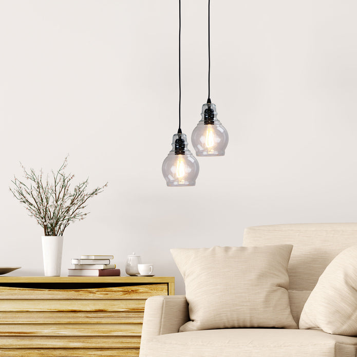 Auburn 3 Black & Clear Glass Single Pendant