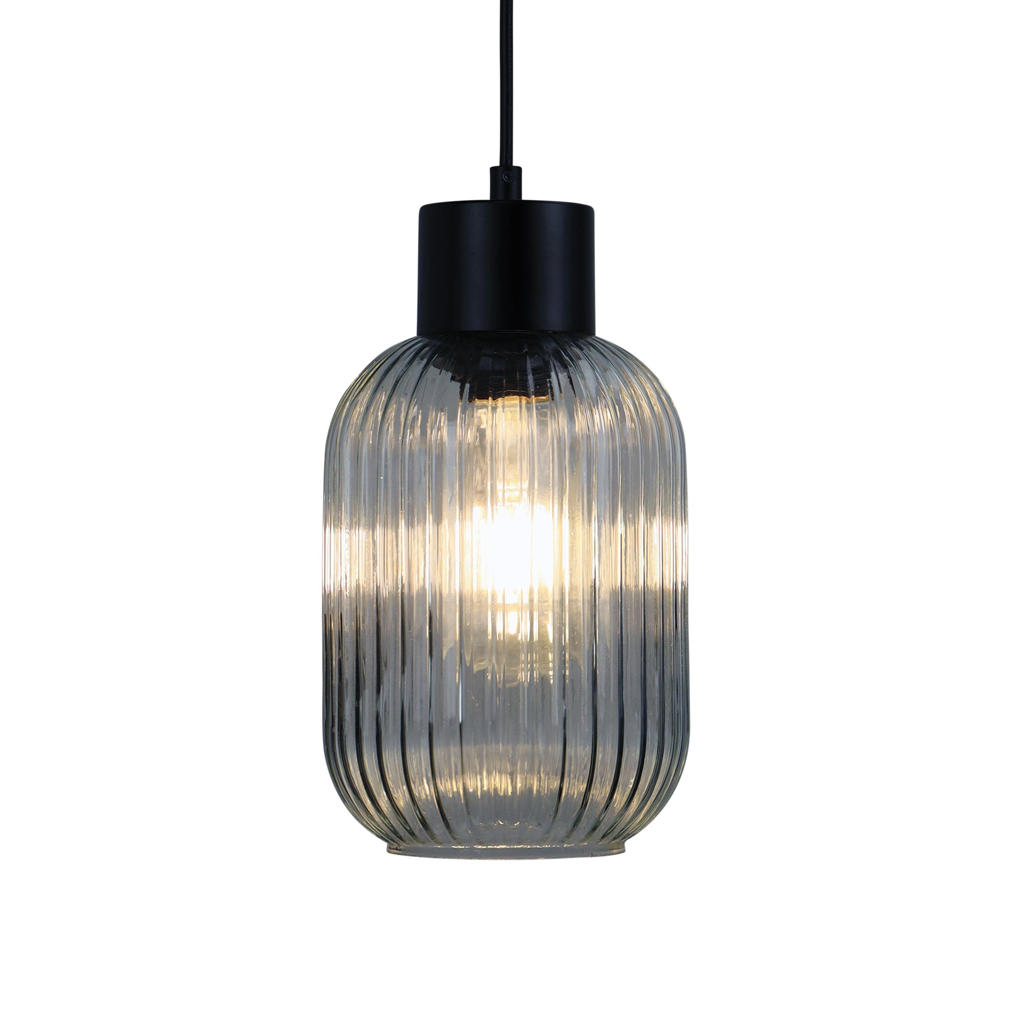 Miller.130 Black & Clear Ribbed Glass Pendant