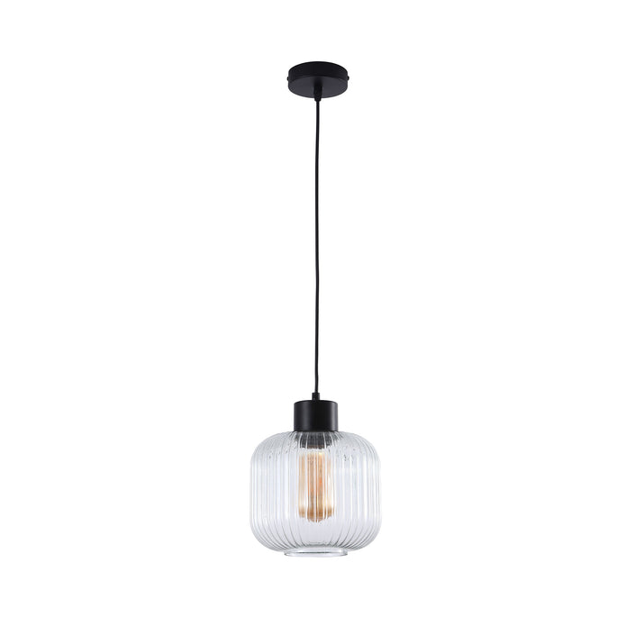 Miller 200 Black & Clear Ribbed Glass Pendant